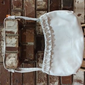 Marco Buggiani Shoulder Bag Leather Ruched Detail Italian White Small
